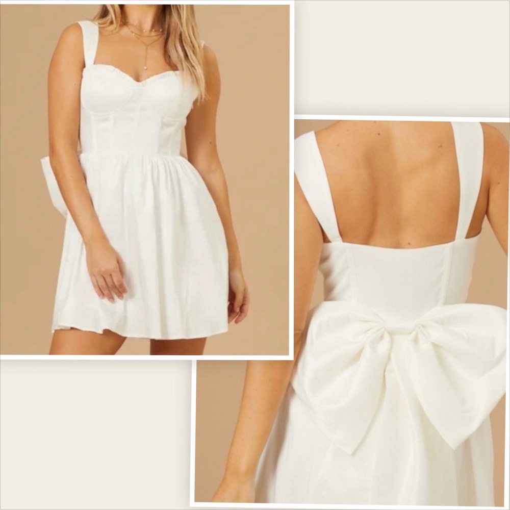 Altar'd State White Oriel Corset Mini Dress with Back Bow Size L